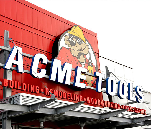ACME Tools in Grand Forks ND Channel Letters on outside of building