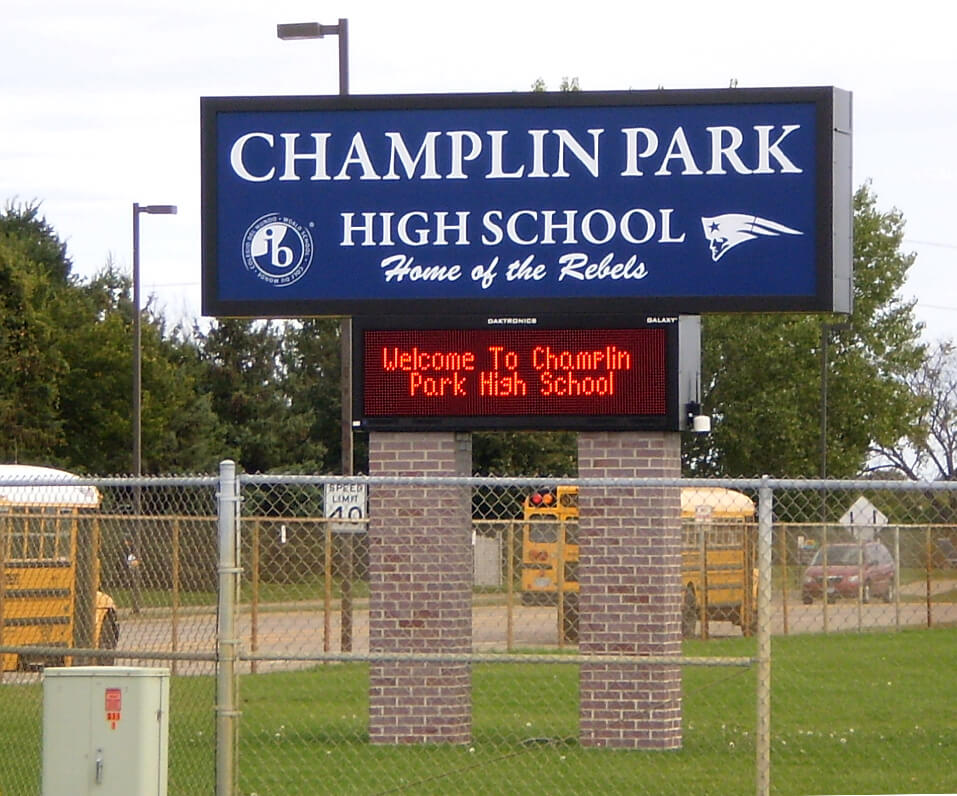 Champlin Park MN High School sign with digital sign