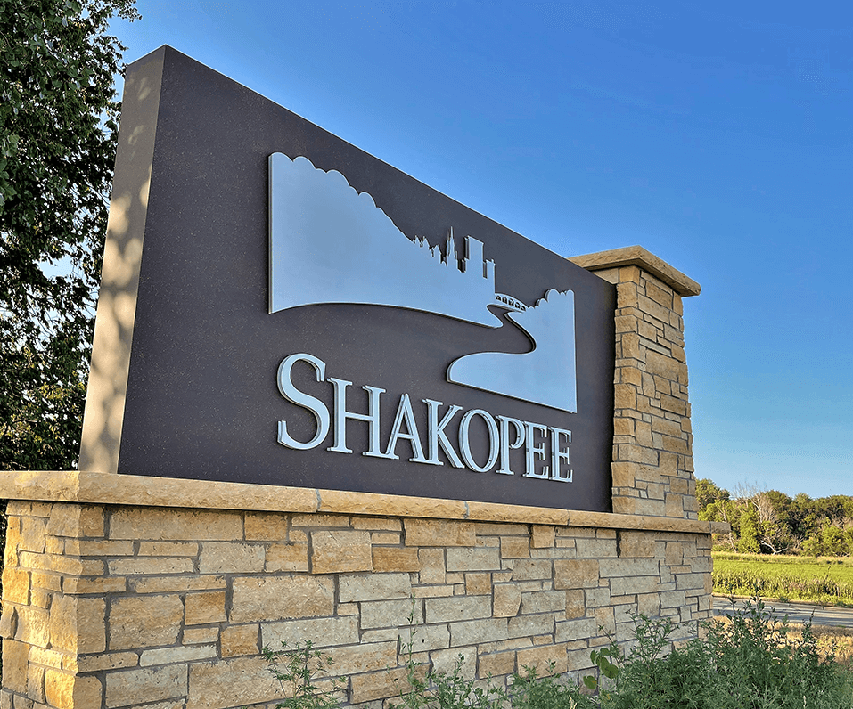 City of Shakopee Monument Sign with Halo Lighting and Brick base