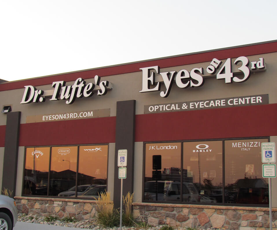 Dr Tufes Eyes on 43rd Fargo ND Storefront Channel letters and window graphics