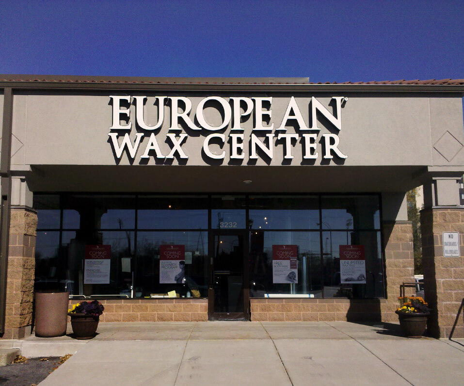 European Wax Center Channel Letters installed over building front