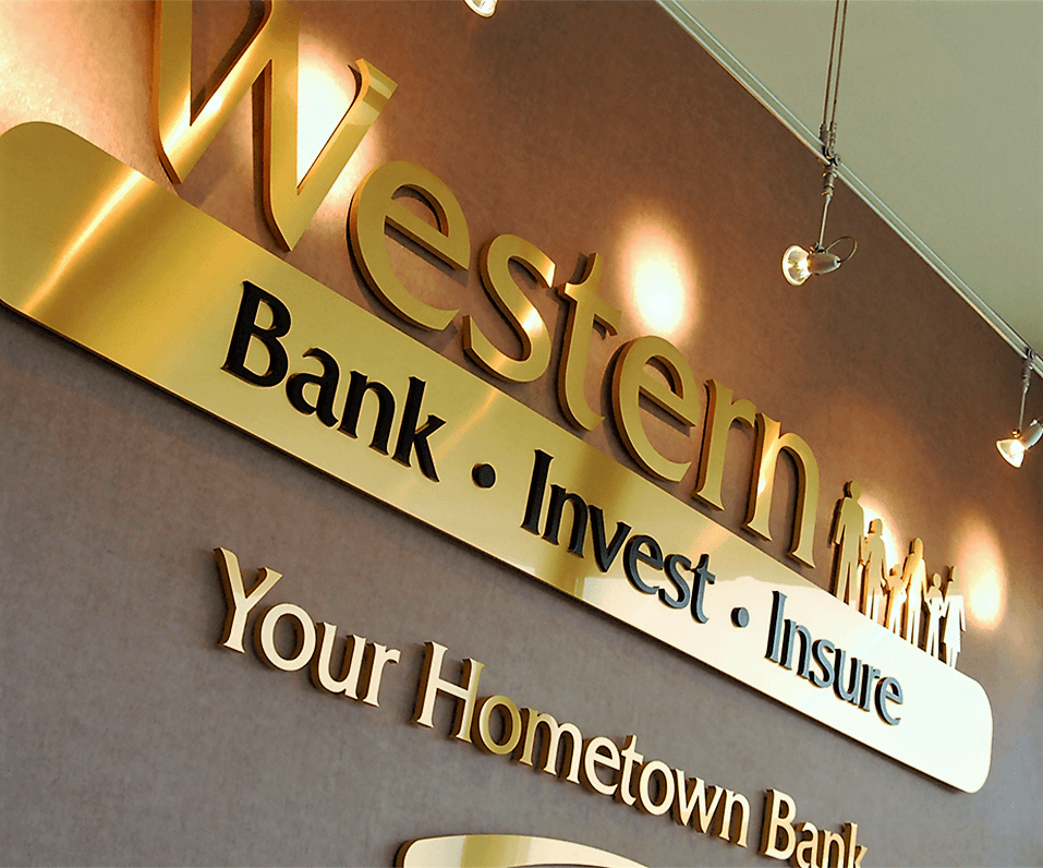 Interior Logo Western Bank interior pvc wall sign painted gold