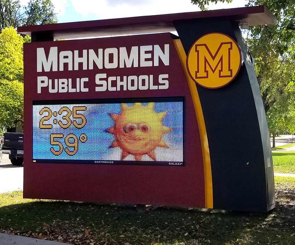 Mahnomen Public Schools MN Custom shaped monument sign with full color digital display