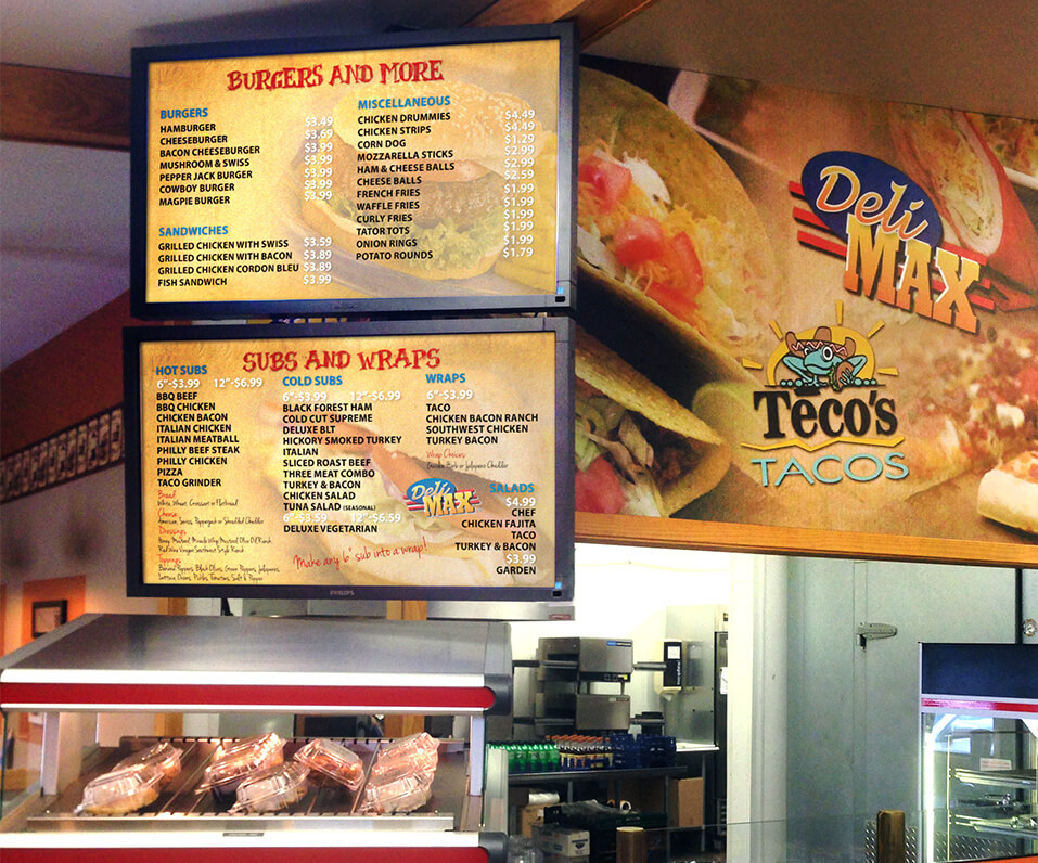 Mickis C-Store Belgrade MN Interior digital displays lunch menu over counter
