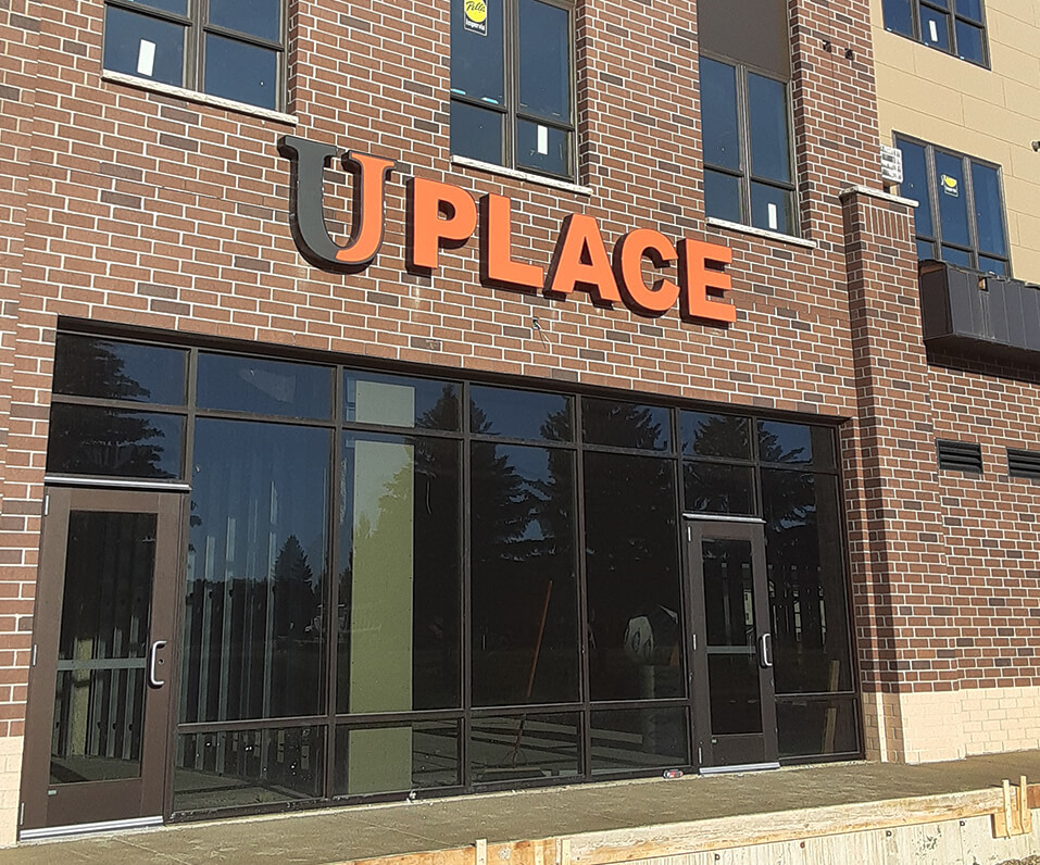 U Place channel letters on brick building Jamestown ND